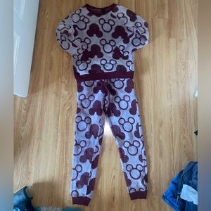 Disney Womens Small set 2 Piece Fleece Jogger Lounge burgundy red super soft